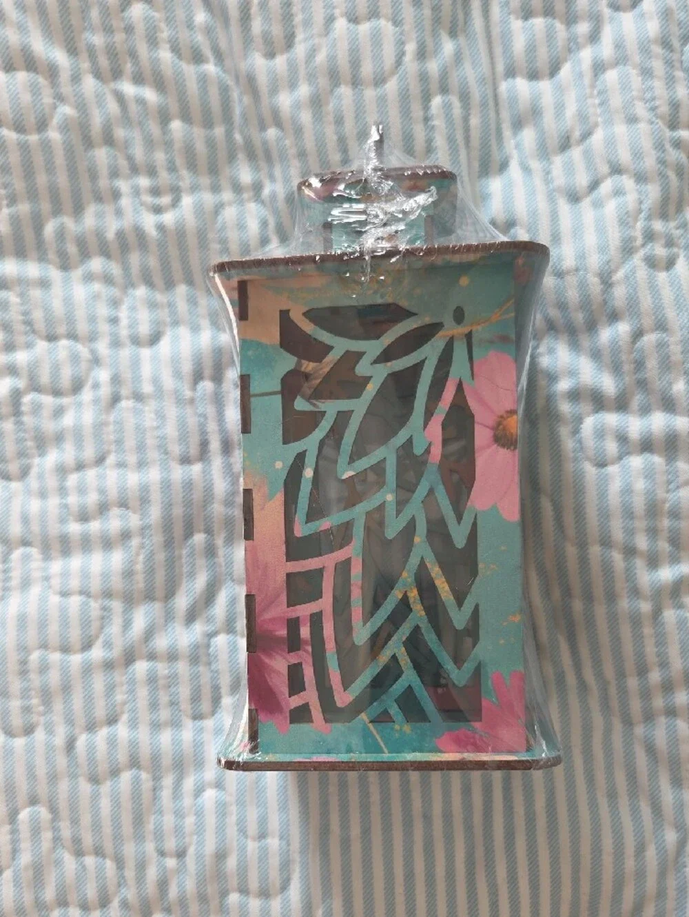 Decorative Turquoise Floral Carved Wooden Lantern